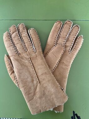 Natural Shearling Tan Leather Wool Fleece Lined Gloves Small